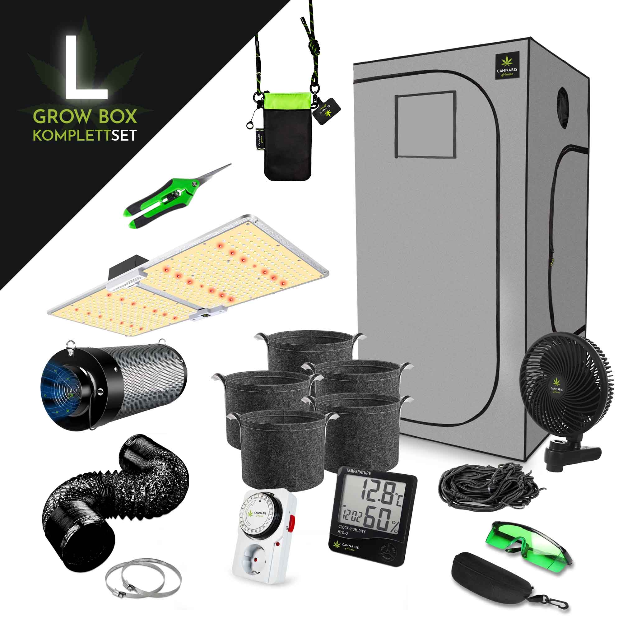 grow zelt komplett GrowBox Komplettset L grau / 100 x 100 x 200cm – Cannabis4Home