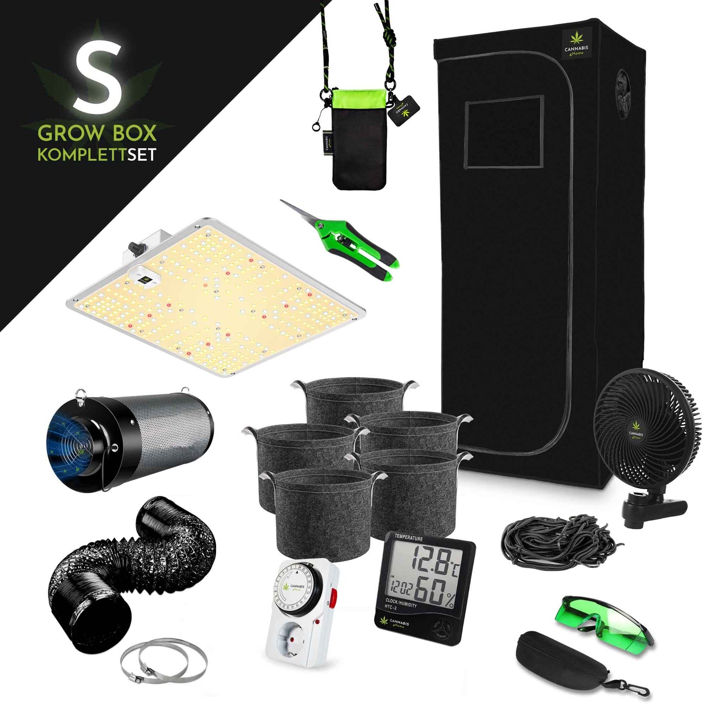 GrowBox Komplettset S schwarz / 60 x 60 x 180cm