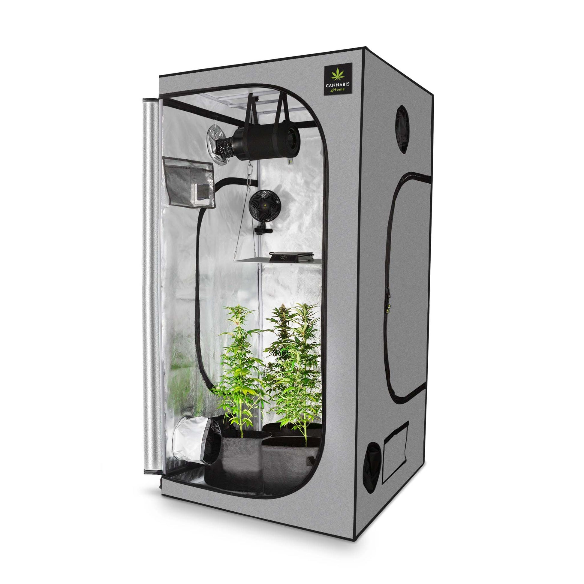 Growbox Komplettset aufgebaut mit Pflanzen 